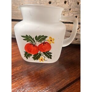 Vintage Hazel Atlas Frosted Pitcher Hand Painted Tomato Star Bottom 5.75" MCM